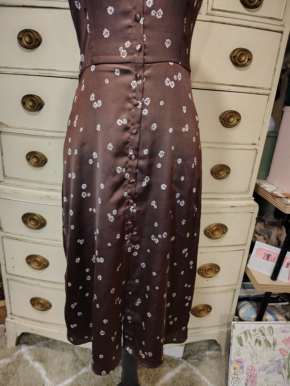 Abercrombie & Fitch Brown Floral Silky Lined Midi Slip Dress - Picture 3 of 14